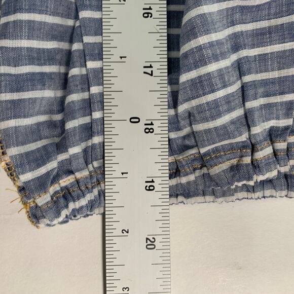 Free People S Womens Blue Allora Striped Blouse Crochet Detail Peasant Boho - Picture 8 of 10